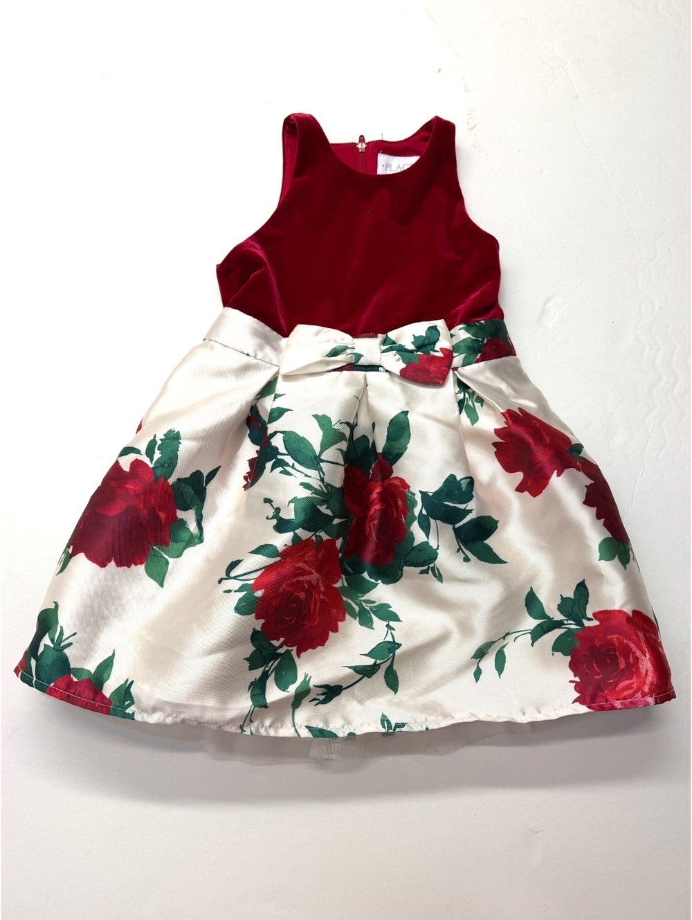 The Children's Place Girls Red Velvet Christmas Holiday Floral Dress Size 5